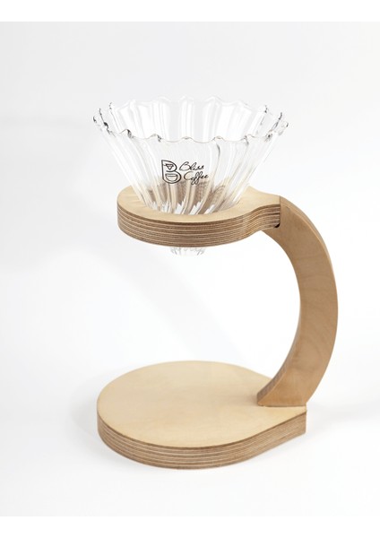 V60 Filtre Kahve Demleme Set Cam Dripper / Pour Over Ahşap Stand Cam Seti V2