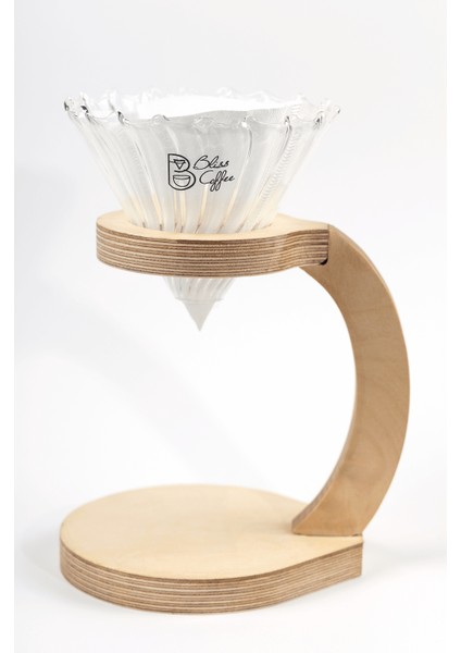 V60 Filtre Kahve Demleme Set Cam Dripper / Pour Over Ahşap Stand Cam Seti V2