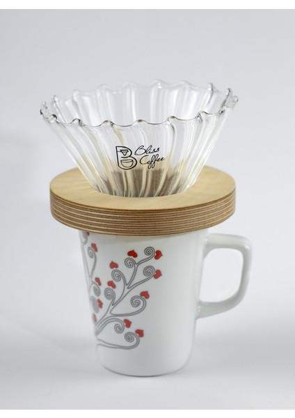 V60 Filtre Kahve Demleme Set Cam Dripper / Pour Over Ahşap Halka Cam Seti