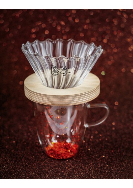 V60 Filtre Kahve Demleme Set Cam Dripper / Pour Over Ahşap Halka Cam Seti
