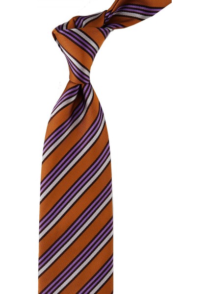 Miceli Style Hardal Çizgi Desen Italyan Ipek Kravat İK804
