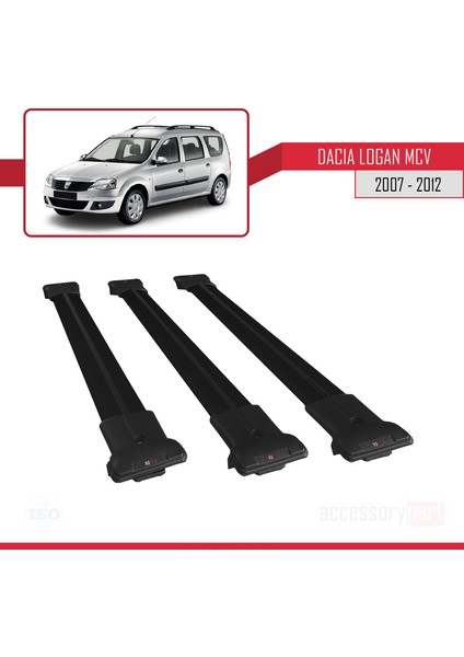 Dacia Logan Mcv 2007-2012 Arası Ara Atkı Tavan Barı Siyah 3 Adet Bar