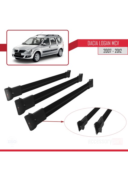 Dacia Logan Mcv 2007-2012 Arası Ara Atkı Tavan Barı Siyah 3 Adet Bar