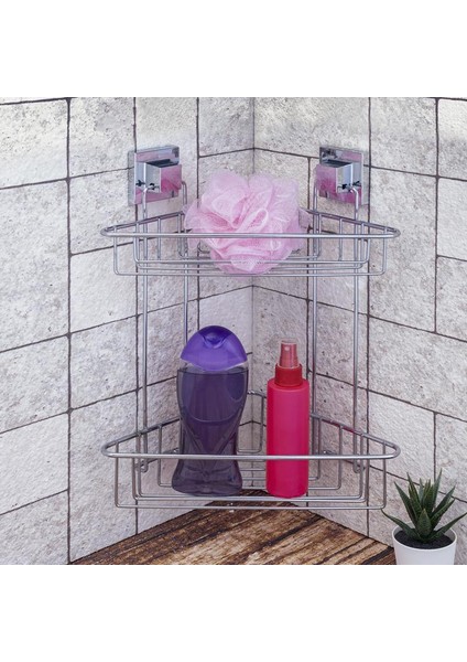 Banyo Köşe Rafı Kendinden Yapışkanlı 2 Katlı Easyfix