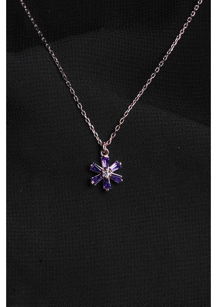 Silver Baget Taşlı Kar Tanesi 925 Ayar Gümüş Kolye
