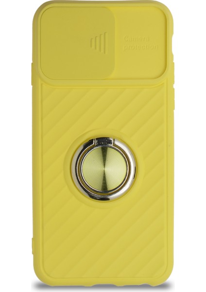 Caseworld Apple iPhone 6 Kapak Kamera Korumalı Yüzüklü Pastel Silikon Kılıf - Sarı