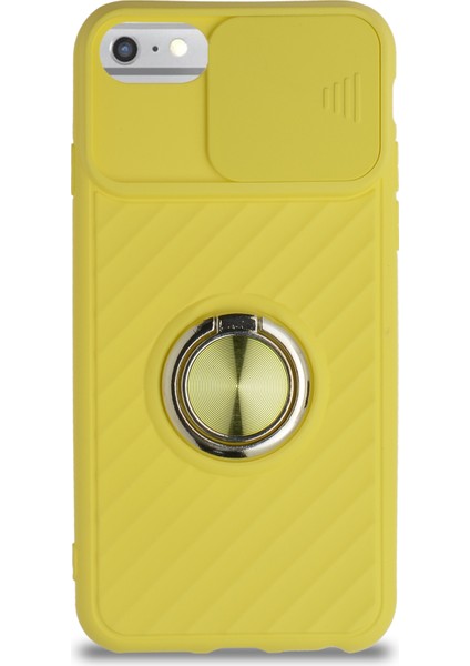 Caseworld Apple iPhone 6 Kapak Kamera Korumalı Yüzüklü Pastel Silikon Kılıf - Sarı fiyatları