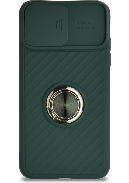 Caseworld Apple iPhone 11 Kapak Kamera Korumalı Yüzüklü Pastel Silikon Kılıf - Koyu Yeşil