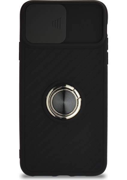 Caseworld Apple iPhone 11 Pro Max Kapak Kamera Korumalı Yüzüklü Pastel Silikon Kılıf - Siyah