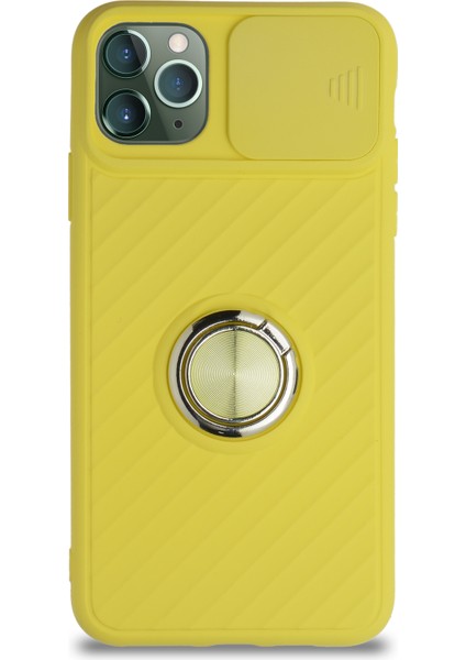 Caseworld Apple iPhone 11 Pro Max Kapak Kamera Korumalı Yüzüklü Pastel Silikon Kılıf - Sarı fiyatları