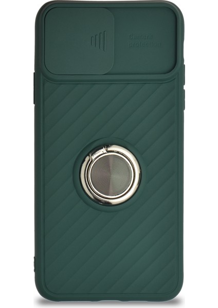 Caseworld Apple iPhone 11 Pro Max Kapak Kamera Korumalı Yüzüklü Pastel Silikon Kılıf - Koyu Yeşil