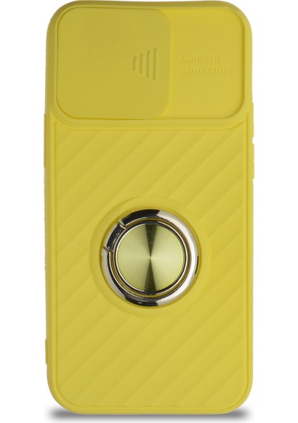 Caseworld Apple iPhone 12 Mini Kapak Kamera Korumalı Yüzüklü Pastel Silikon Kılıf - Sarı