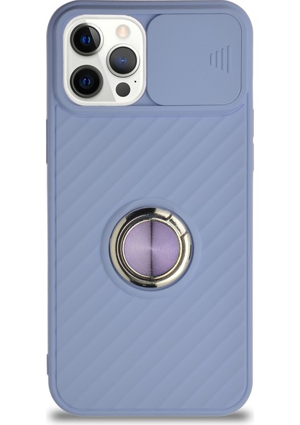 Caseworld Apple iPhone 12 Pro Max Kapak Kamera Korumalı Yüzüklü Pastel Silikon Kılıf - Lila