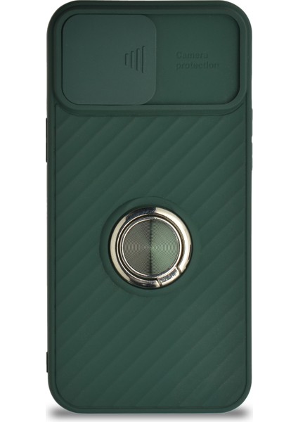 Caseworld Apple iPhone 12 Pro Max Kapak Kamera Korumalı Yüzüklü Pastel Silikon Kılıf - Koyu Yeşil