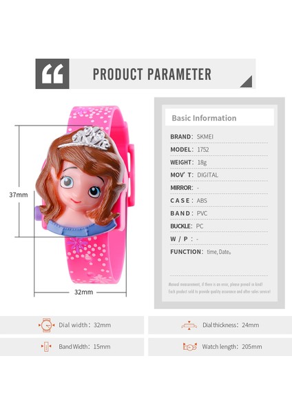 Skmeı 1752 3D Prenses Şekilli Elektronik Çocuk Saati -Pembe (Yurt Dışından) indirimleri