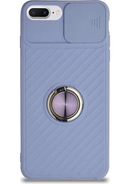 Guesche Apple iPhone 7 Plus Kapak Kamera Korumalı Yüzüklü Pastel Silikon Kılıf - Lila fiyatları