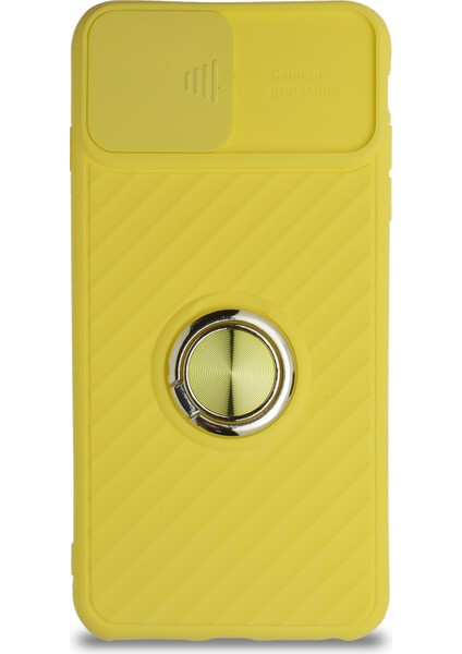 Guesche Apple iPhone 8 Plus Kapak Kamera Korumalı Yüzüklü Pastel Silikon Kılıf - Sarı