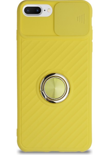 Guesche Apple iPhone 8 Plus Kapak Kamera Korumalı Yüzüklü Pastel Silikon Kılıf - Sarı fiyatları