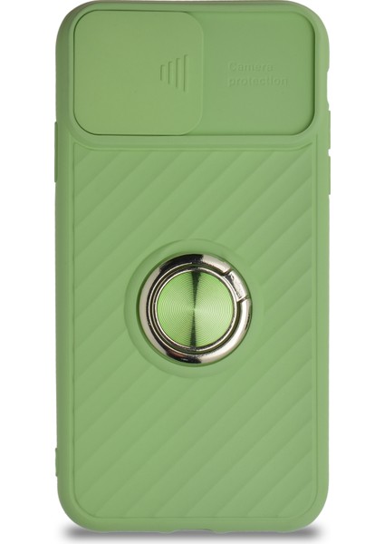 Guesche Apple iPhone 11 Kapak Kamera Korumalı Yüzüklü Pastel Silikon Kılıf - Açık Yeşil