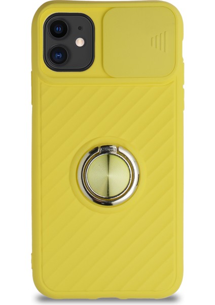Guesche Apple iPhone 11 Kapak Kamera Korumalı Yüzüklü Pastel Silikon Kılıf - Sarı fiyatları