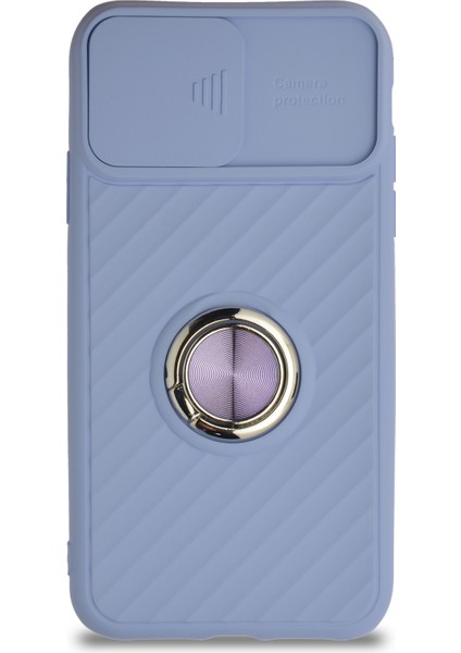 Guesche Apple iPhone 11 Kapak Kamera Korumalı Yüzüklü Pastel Silikon Kılıf - Lila