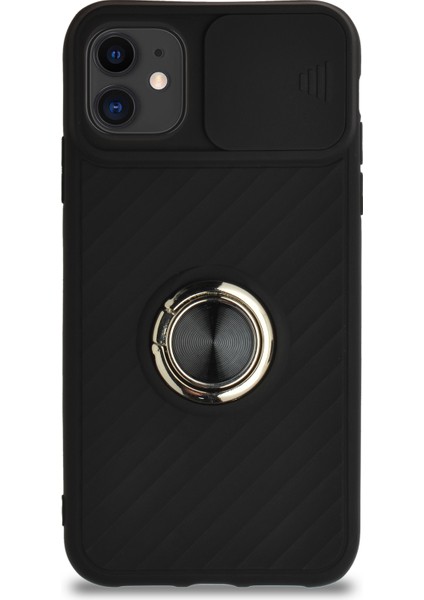 Guesche Apple iPhone 11 Kapak Kamera Korumalı Yüzüklü Pastel Silikon Kılıf - Siyah fiyatları