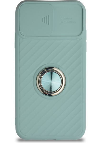 Guesche Apple iPhone 11 Kapak Kamera Korumalı Yüzüklü Pastel Silikon Kılıf - Turkuaz