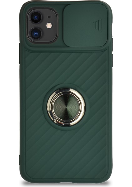 Guesche Apple iPhone 11 Kapak Kamera Korumalı Yüzüklü Pastel Silikon Kılıf - Koyu Yeşil fiyatları