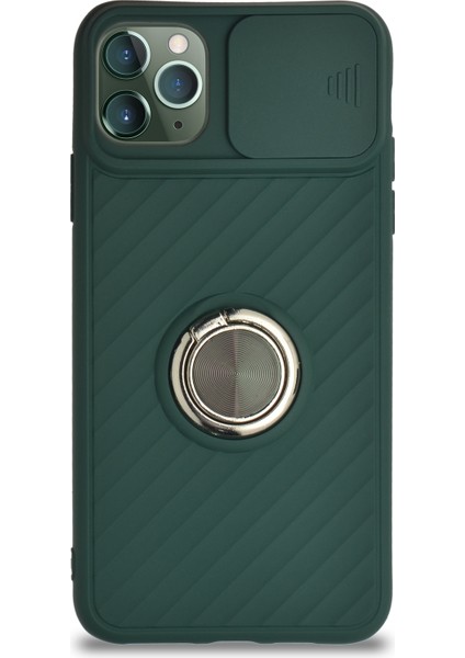 Guesche Apple iPhone 11 Pro Max Kapak Kamera Korumalı Yüzüklü Pastel Silikon Kılıf - Koyu Yeşil fiyatları