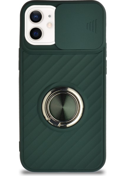 Guesche Apple iPhone 12 Mini Kapak Kamera Korumalı Yüzüklü Pastel Silikon Kılıf - Koyu Yeşil fiyatları