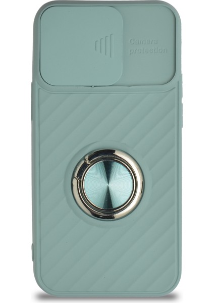 Guesche Apple iPhone 12 Mini Kapak Kamera Korumalı Yüzüklü Pastel Silikon Kılıf - Turkuaz