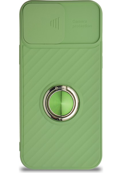 Guesche Apple iPhone 12 Kapak Kamera Korumalı Yüzüklü Pastel Silikon Kılıf - Açık Yeşil