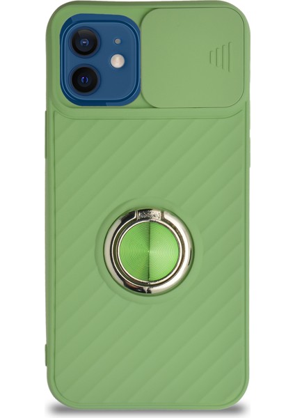 Guesche Apple iPhone 12 Kapak Kamera Korumalı Yüzüklü Pastel Silikon Kılıf - Açık Yeşil fiyatları