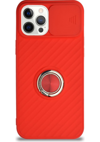 Guesche Apple iPhone 12 Pro Max Kapak Kamera Korumalı Yüzüklü Pastel Silikon Kılıf - Kırmızı fiyatları