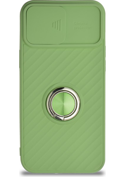 Guesche Apple iPhone 12 Pro Max Kapak Kamera Korumalı Yüzüklü Pastel Silikon Kılıf - Açık Yeşil