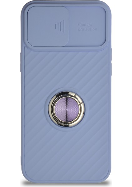 Guesche Apple iPhone 12 Pro Kapak Kamera Korumalı Yüzüklü Pastel Silikon Kılıf - Lila