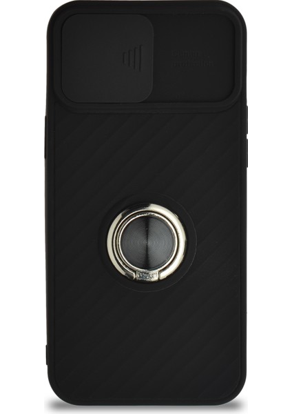 Guesche Apple iPhone 12 Pro Kapak Kamera Korumalı Yüzüklü Pastel Silikon Kılıf - Siyah