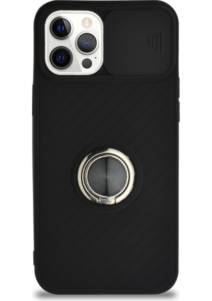 Guesche Apple iPhone 12 Pro Kapak Kamera Korumalı Yüzüklü Pastel Silikon Kılıf - Siyah fiyatları