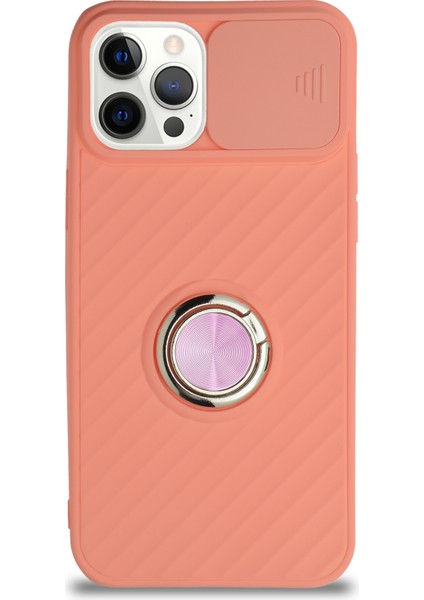 Guesche Apple iPhone 12 Pro Kapak Kamera Korumalı Yüzüklü Pastel Silikon Kılıf - Pudra fiyatları