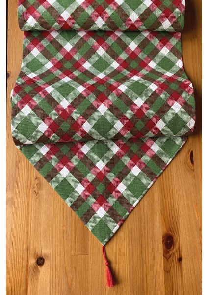 Plaid Ekose Desenli Runner Yeşil 40 x 150 cm