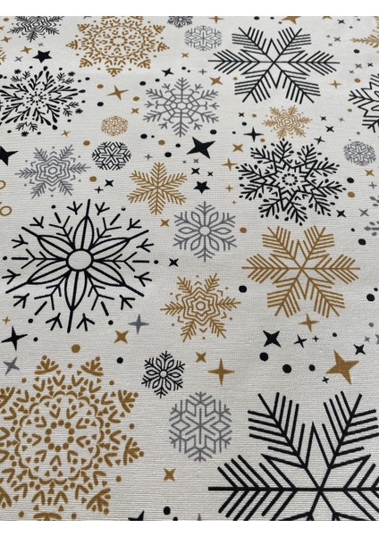 Snowy Red Kar Tanesi Desenli Runner Siyah - Gold - Krem 40 x 150 cm