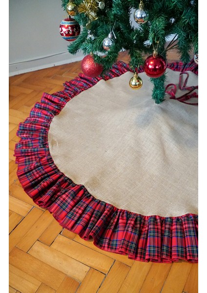 Yılbaşı Çam Ağacı Örtüsü Ekose Detaylı 110cm
