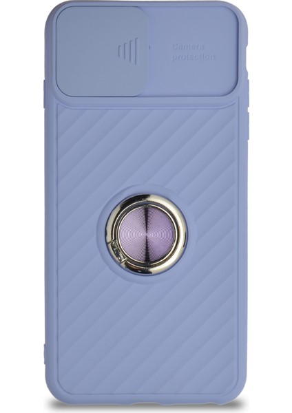 Guesche Apple iPhone 6s Plus Kapak Kamera Korumalı Yüzüklü Pastel Silikon Kılıf - Lila