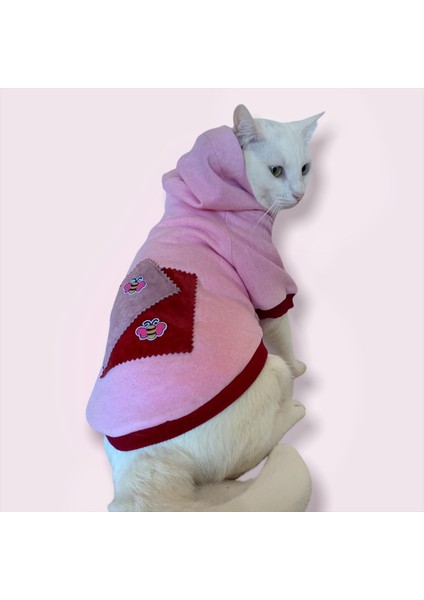 Pink Burgundy Bee Kapşonlu Sweatshirt Kedi Kıyafeti