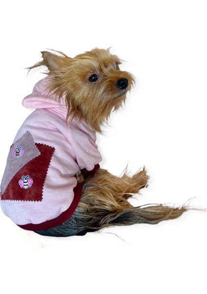 Pink Burgundy Bee Kapşonlu Sweatshirt Köpek Kıyafeti