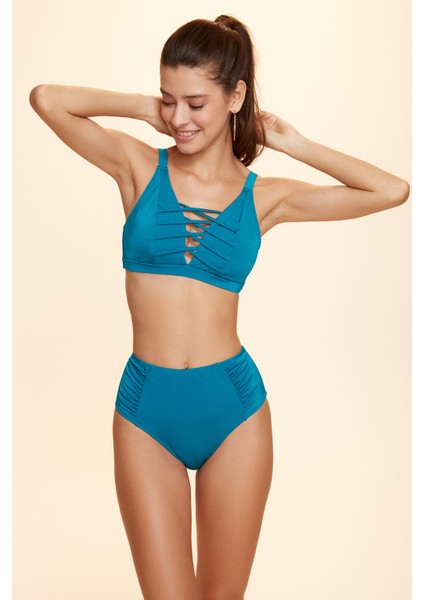 Bardot Yüksek Bel Bikini Tek Alt Petrol 229204