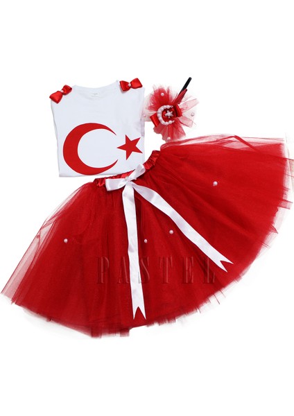 Türk Bayrağı Baskılı Kırmızı Kız Çocuk Tütü Takım - 23 Nisan Kostüm modelleri