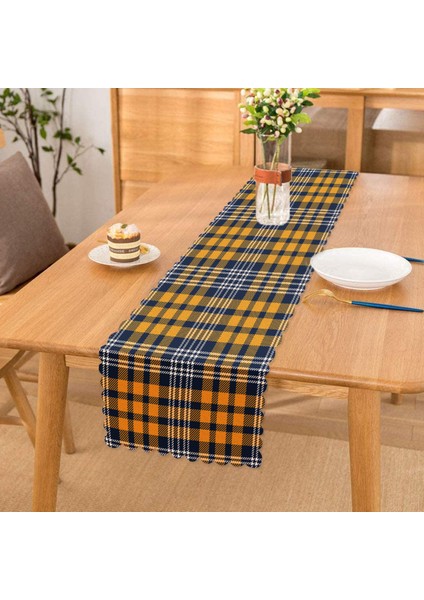 Sarı Lacivert Modern Ekose Tasarımlı Runner