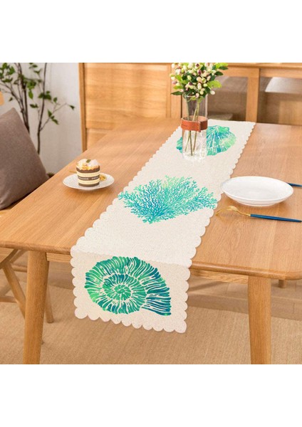 Beyaz Zeminde Yeşil Renkli Su Yosunu Desenli Dijital Baskılı Modern Runner