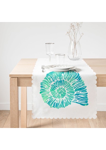 Beyaz Zeminde Yeşil Renkli Su Yosunu Desenli Dijital Baskılı Modern Runner fiyatları